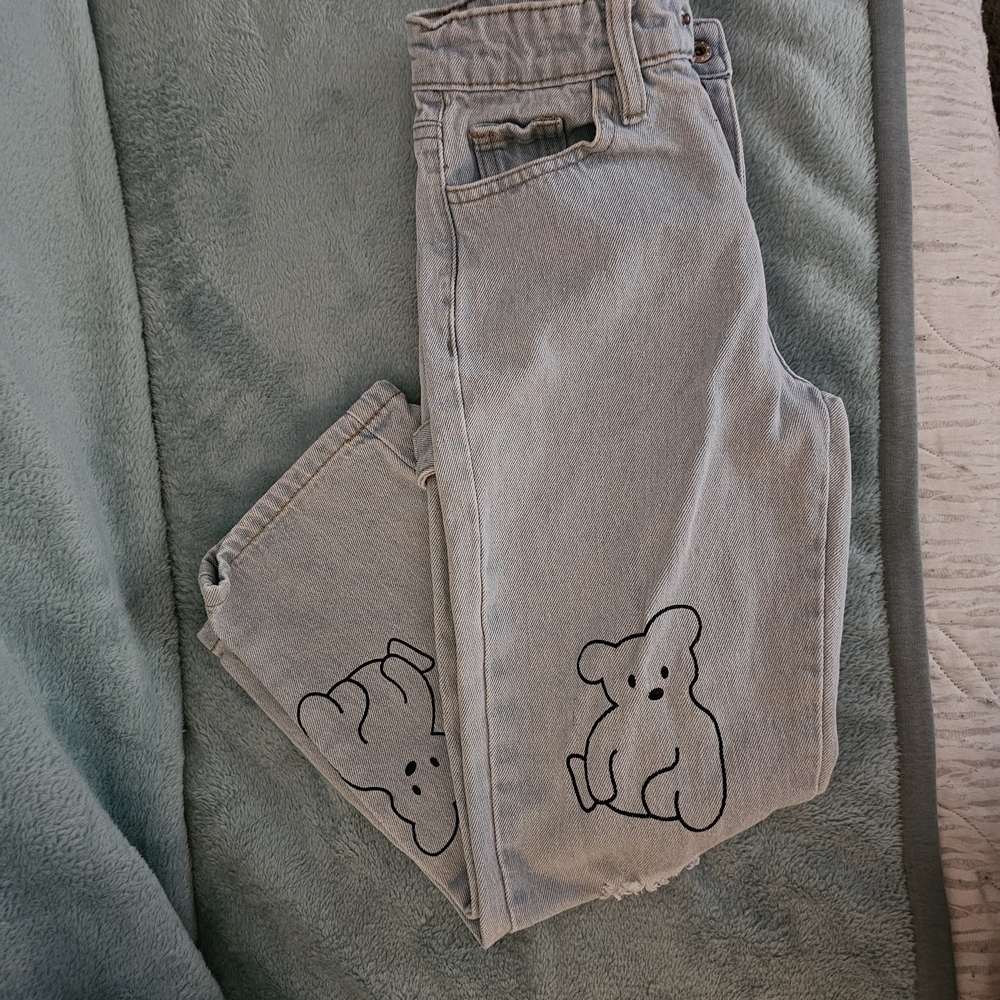 Fashion Nova Blue Cartoon Bear Jeans - Picture 4 of 8
